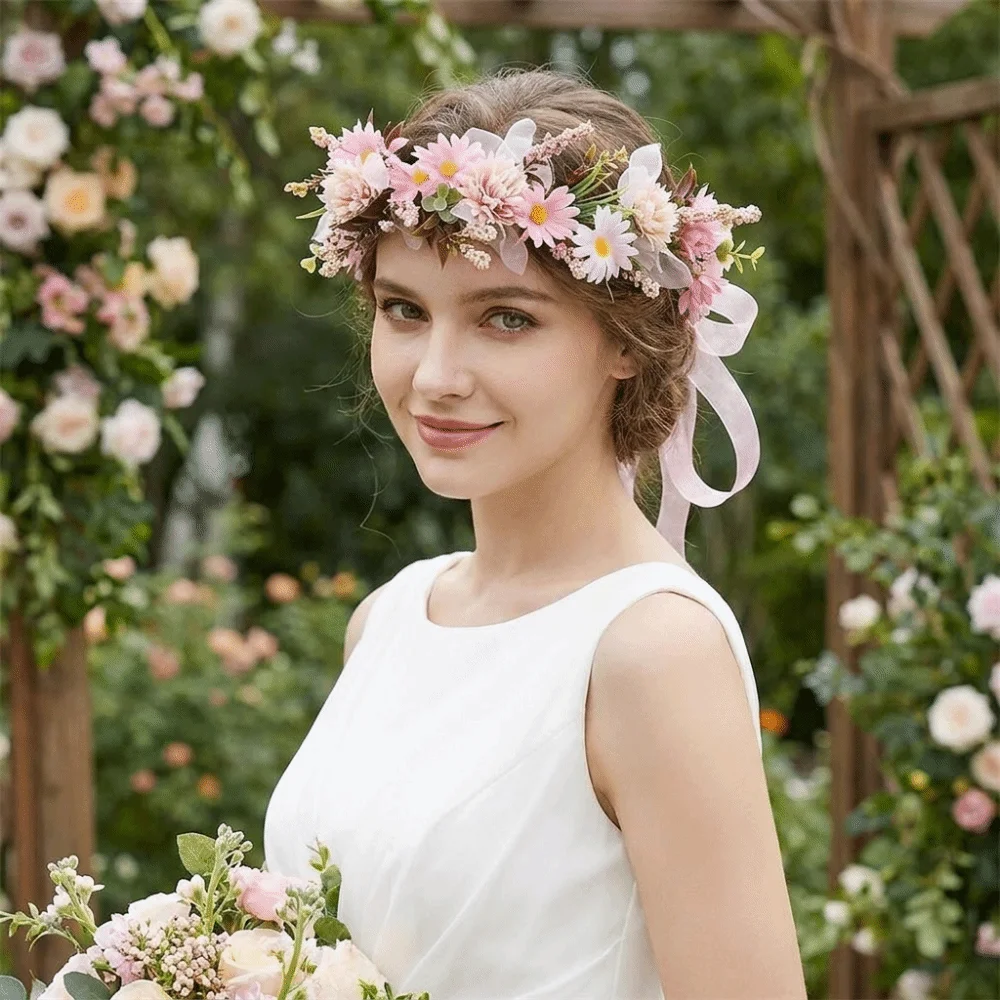 Fashion Simulated Flower Floral Headband Boho Style Garland Flower Crown Hairband Hair Accessories Wedding Headpiece Children