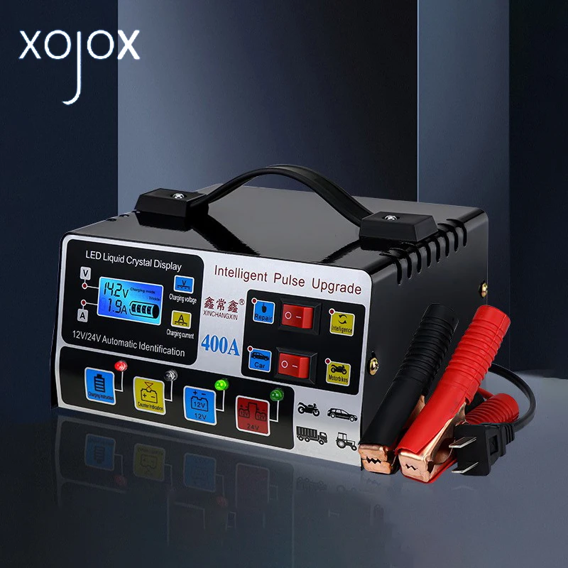 12V&24V High Frequency Intelligent Pulse Repair Charger Fully Automatic Battery Charge LCD Display 220W Car Battery Charger