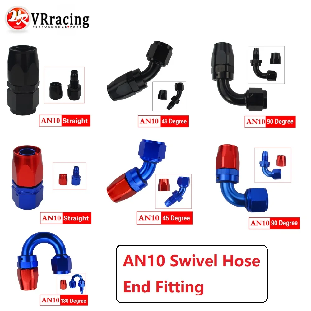 AN10 10-AN Aluminum Straight 45 Degree 90 Degree 180 Degree Swivel Hose End Fittings Adapter Oil Fuel Reusable Fitting Hose End