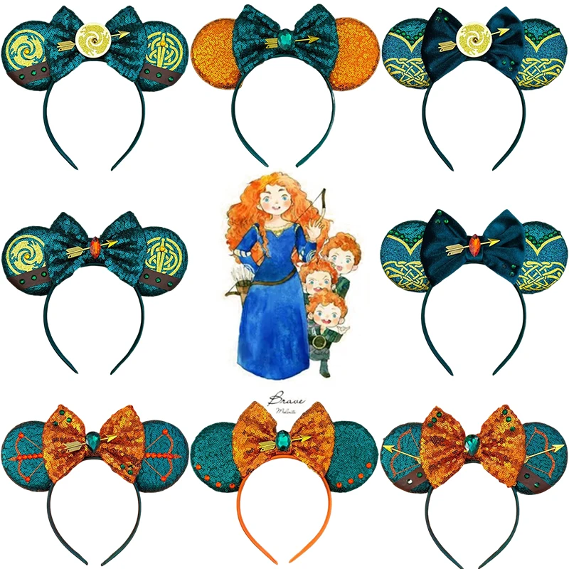 

Pixar Brave Ears Headbands for Women Disney Princess Merida Hair Accessories Girl Green Sequins Bow and Arrow Hairband Kids Gift