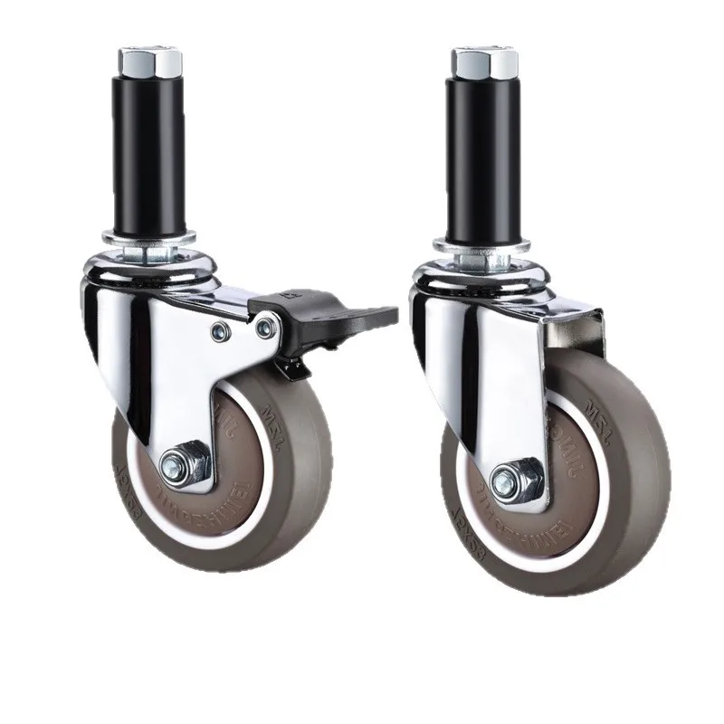 4Pcs Expanding Stem Casters,TPE Rubber Wheel built-in Ball Bearing for Round tube 22-28mm Commercial Kitchen Prep Tables