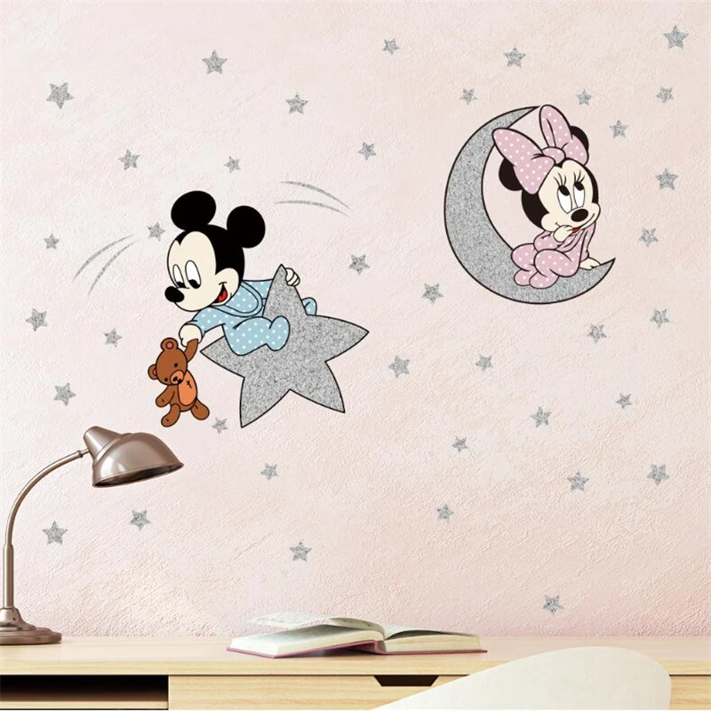 Cute Cartoon Mickey Minnie Mouse Baby Wall Stickers Warm Children's Room Wallpapers Princess Room Stickers Anime Posters Gifts