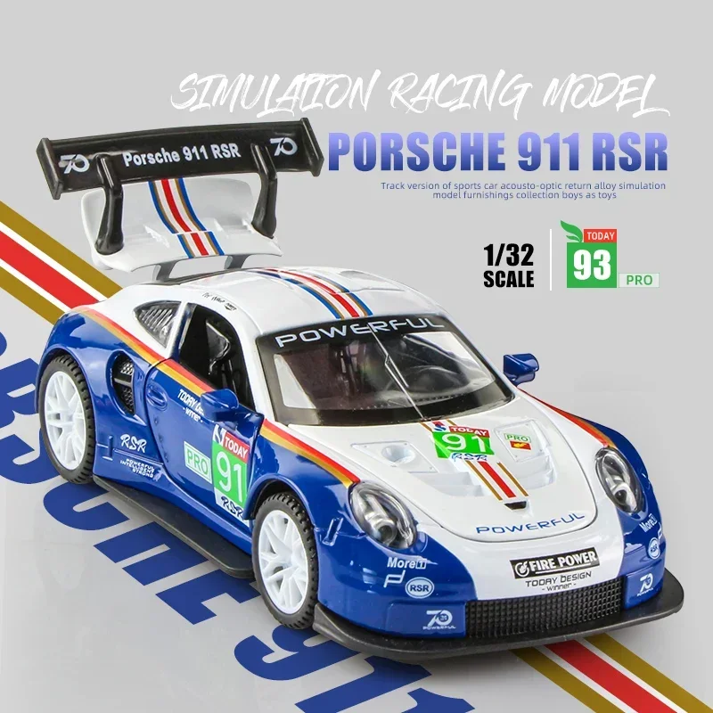 1:32 Porsche 911 GT3 RSR Blue Car Alloy Car Model Simulation Car Decoration Collection Gift Toy Die Casting Model Boy Toy