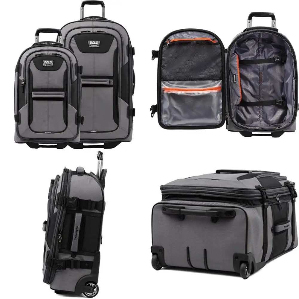 2-Piece Adult Expandable Rollaboard Luggage Set in Grey/Black, Softside Bold Design with Large Capacity for Travel