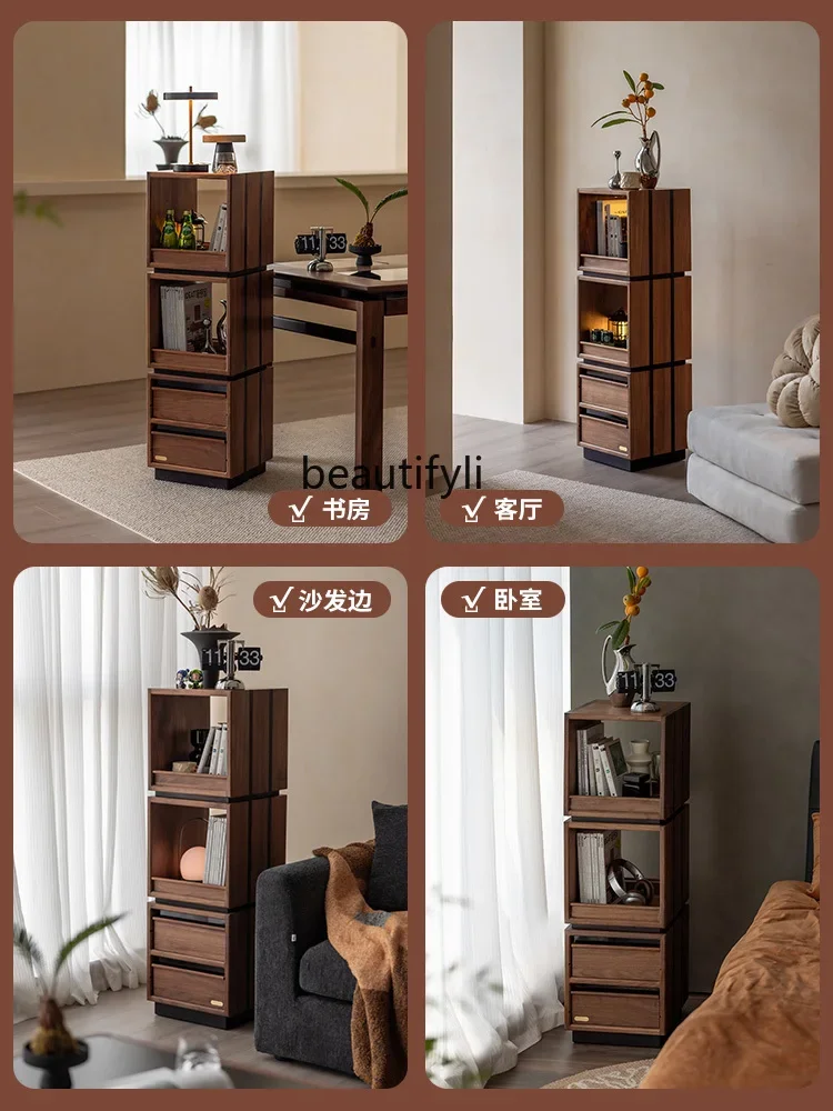

Solid wood rotating bookshelf 360 black walnut floor-to-ceiling bookcase living room wine cabinet display rack