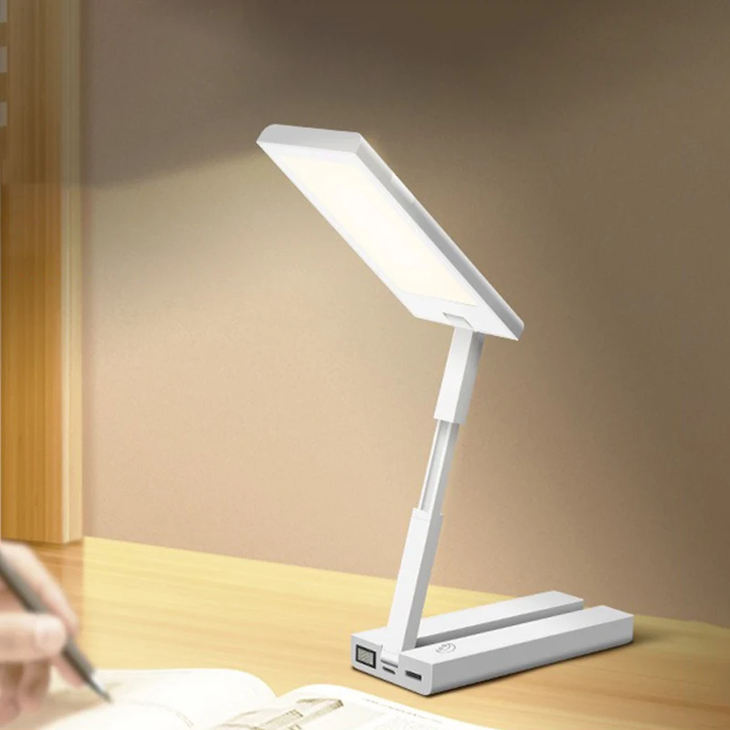 

LED Desk Lamp 6000mAH Portable Foldable Lamp With Clock USB Charging Type Fold Energy Saving Rechargeable LED Reading Light