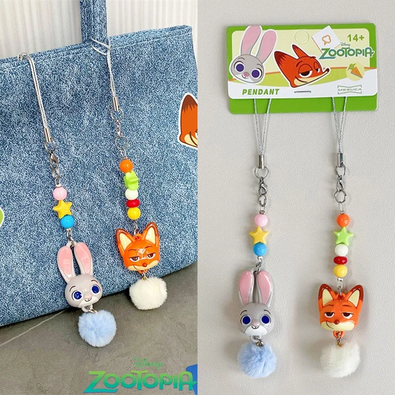 

Disney Zootopia 2 Pendant Fluffy Judy Nick Charms Cute Women Girls Couple Bag Keychain Decoration Kawaii Small Key Ring Gifts