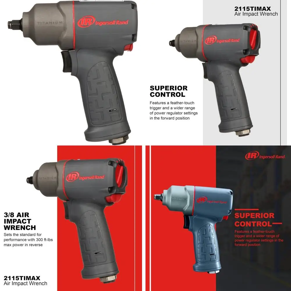 Ingersoll Rand 2115TiMAX 3/8 مفتاح ربط هوائي، عزم دوران 300 قدم رطل، علبة مطرقة تيتانيوم، مثبت حلقة الاحتكاك، مسدس