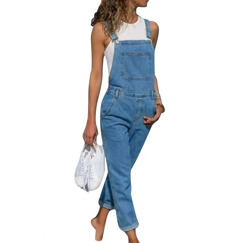 Hàng Hóa Nữ Quần Yếm Denim Áo Liền Quần Jeans Áo Liền Quần Rompers Nữ Rách Lỗ Treo Áo Dài Playsuit Túi Coverall