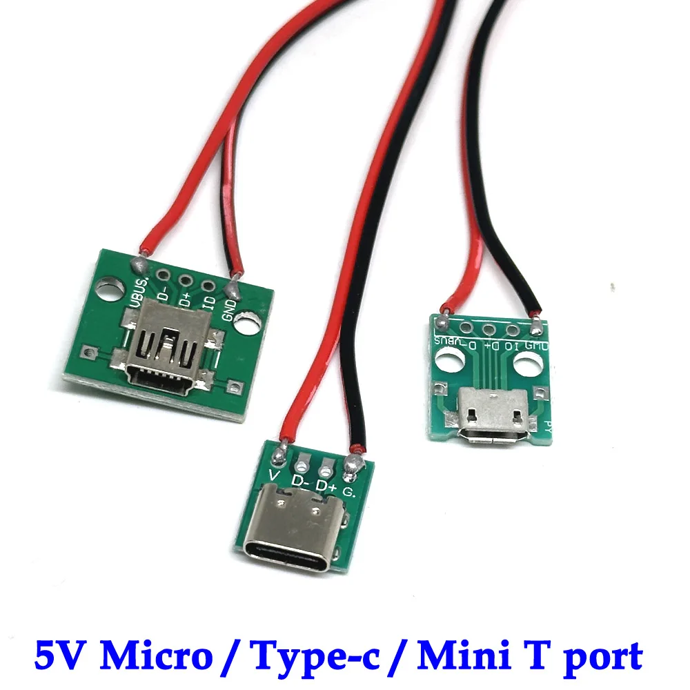 100PC Micro Type-c Mini T port PCB with cabel Converter Adapter USB to DIP 5V Breakout Board charging cable soldering connector