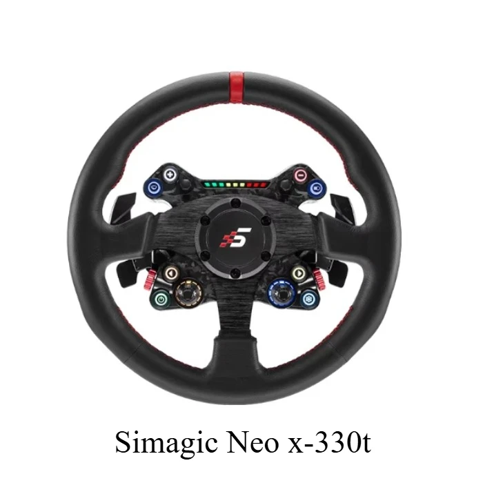Simagic Neo X-330T racing steering wheel Classic /Drift/ Rally/ GT Steering Wheel Round Racing Wheel with Leather and Red Ring
