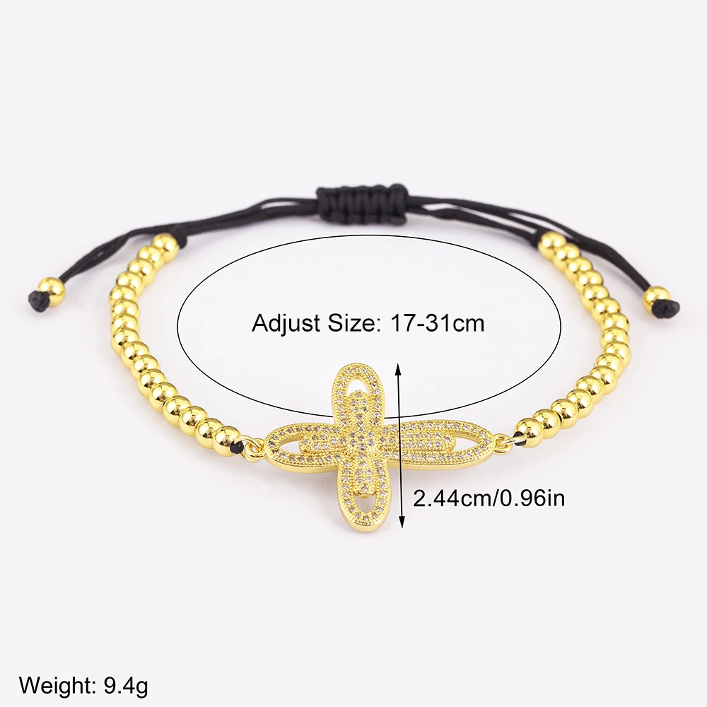 New Trendy Religious Style Cross Shape Round Beads Sparkling Zircon Hand Bracelets 6 Styles For Women Jewelry Accessories Gifts