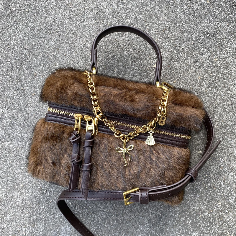 

Модные мини-сумки из искусственного меха для женщин, роскошная дизайнерская сумка-кошелек 2026, новинка из искусственной кожи, ручка из искусственного меха кролика, цепочка на плечо