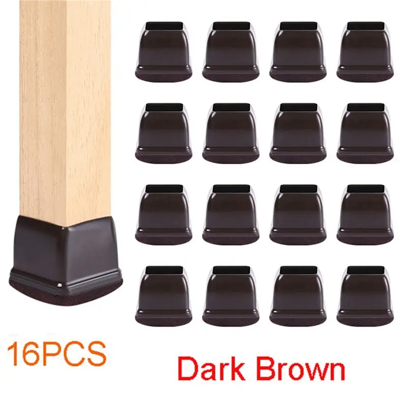WORTHOWN-80 Pcs Brown Silicone Chair Leg Floor Protectors, Square Chair Leg Caps With Wrapped Felt, Fit: 0.75 Inch-1.0 Inch