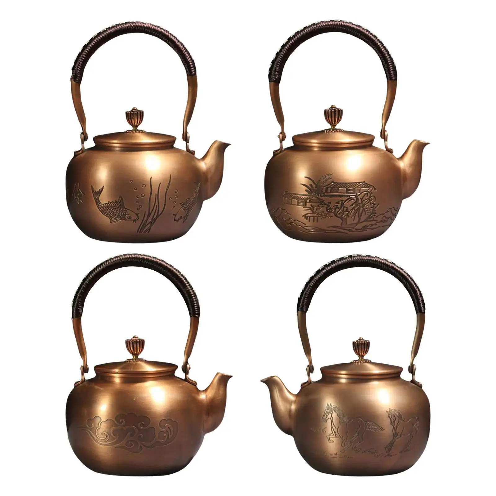 Copper Teapot with Ergonomic Handle Hot Water Kettle for Tea Home Party