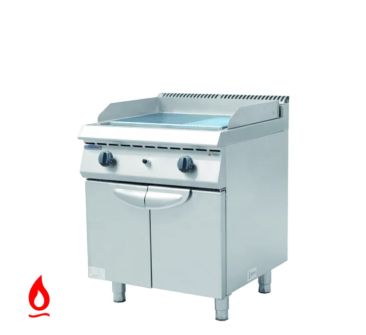 700mm Commercial 10KW Hamburger Cooking Station Flat Gas Grill Griddle With Cabinet