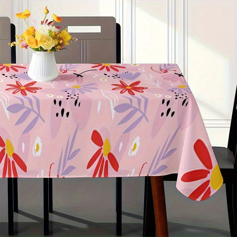 A Soft, Stylish, And Colorful Hand-Painted Floral Tablecloth, Machine Washable And Easy to Clean, Suitable for Dining Tables, Coffee Tables, Desks, Picnic Tables, Outdoor Dining Tables, And Camping Tables