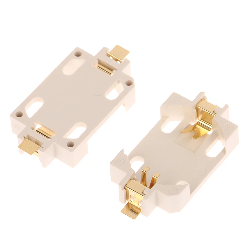 Support de batterie bouton plaqué or pour boîtiers de prise CR2032 SMD, boîtier blanc, accessoires de bricolage, 10 pièces