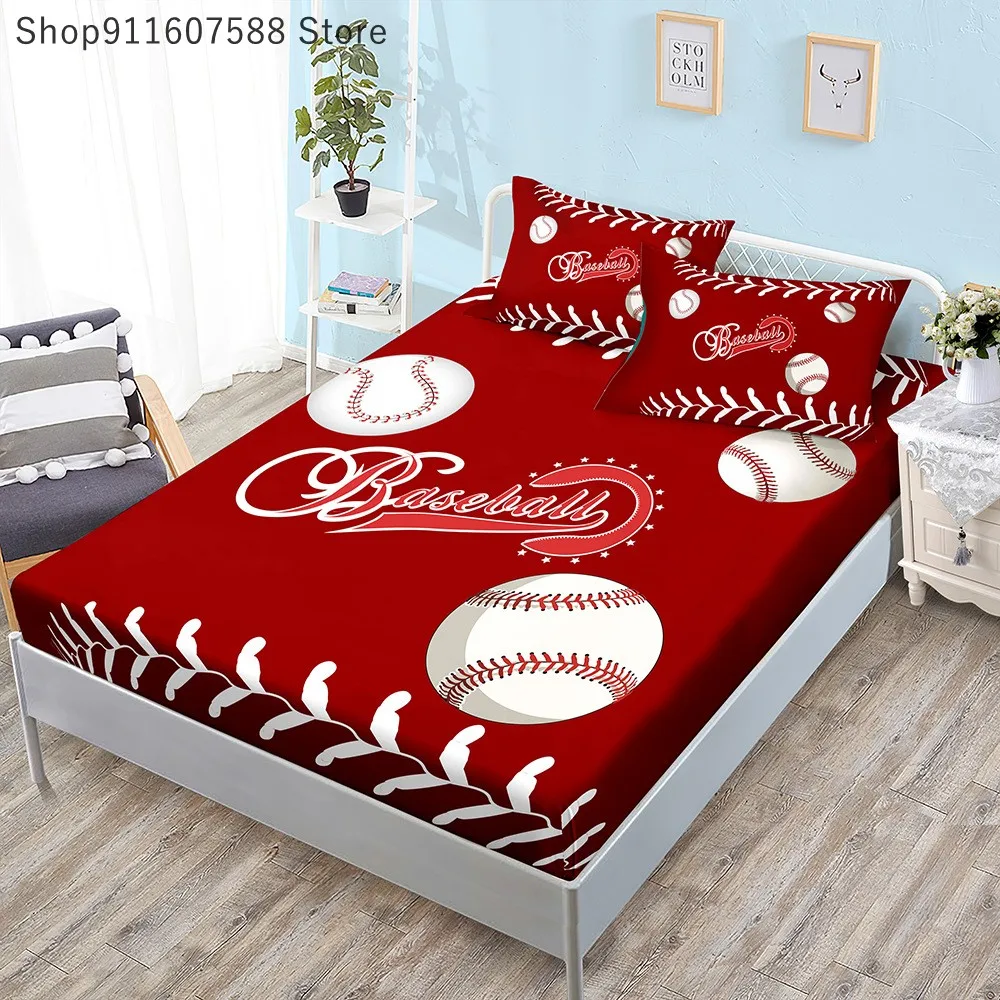 Game Ball Sport Baseball Printed Fitted Sheets With Elastic Band Mattress Cover And Pillowcase Custom 150x200cm for Kids Decor