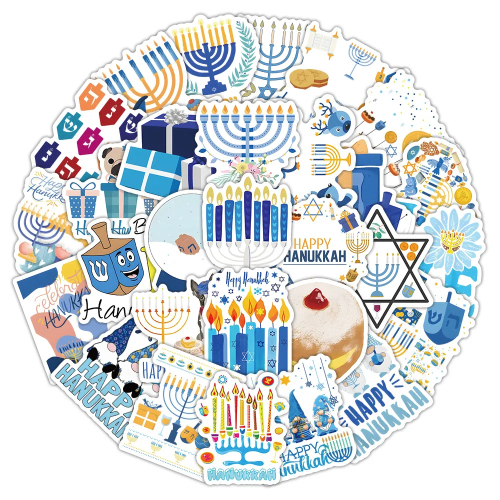 10/30/50PCS Hanukkah Stickers Cartoon Graffiti Sticker Scrapbook Luggage Laptop Phone Guitar Car Bike Skateboard Decoration Toy