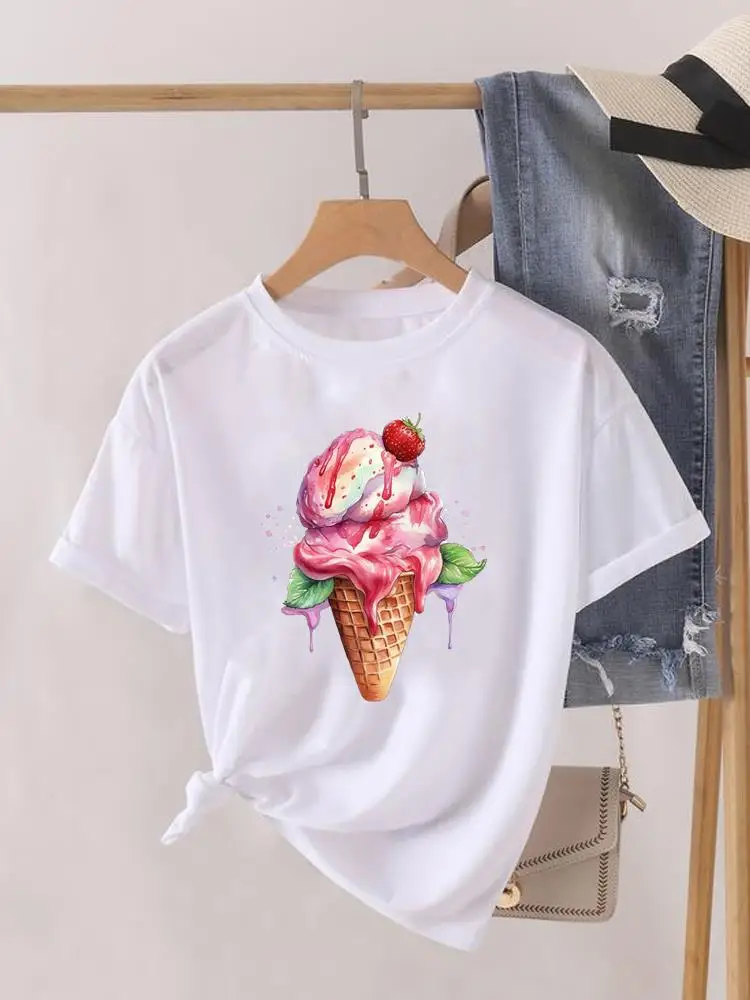 

Watercolor Sweet Cartoon Short Sleeve Clothing Fashion Print Women O-neck Clothes Lady Top Female Shirt Tee Graphic T-shirt