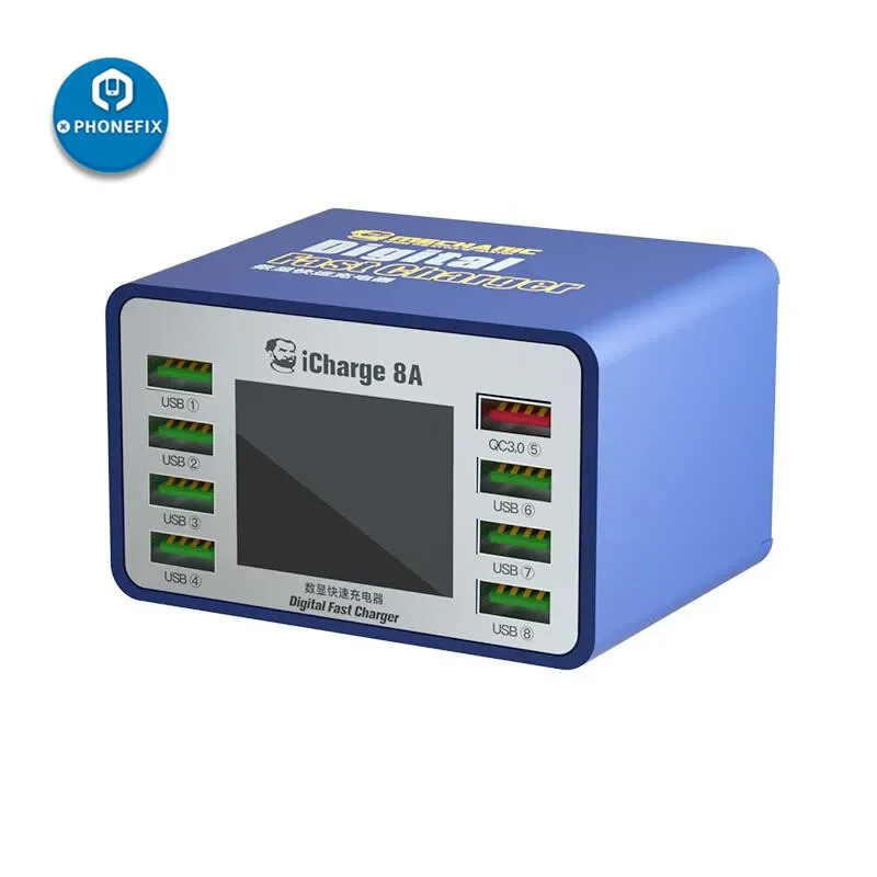 MECHANIC V-Power Carregador Super Rápido, Display Digital, Carregador Multi Port, Celular, iPad, Relógio de Carregamento, 55W, 115W, 8S, QC3.0 USB