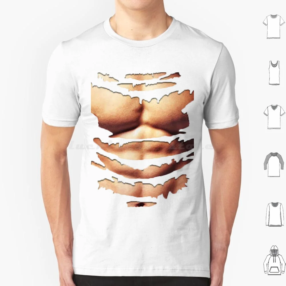 Real Abs Six Pack pecho divertido camiseta algodón hombres mujeres DIY estampado divertido Abs gimnasio Six Pack entrenamiento realista
