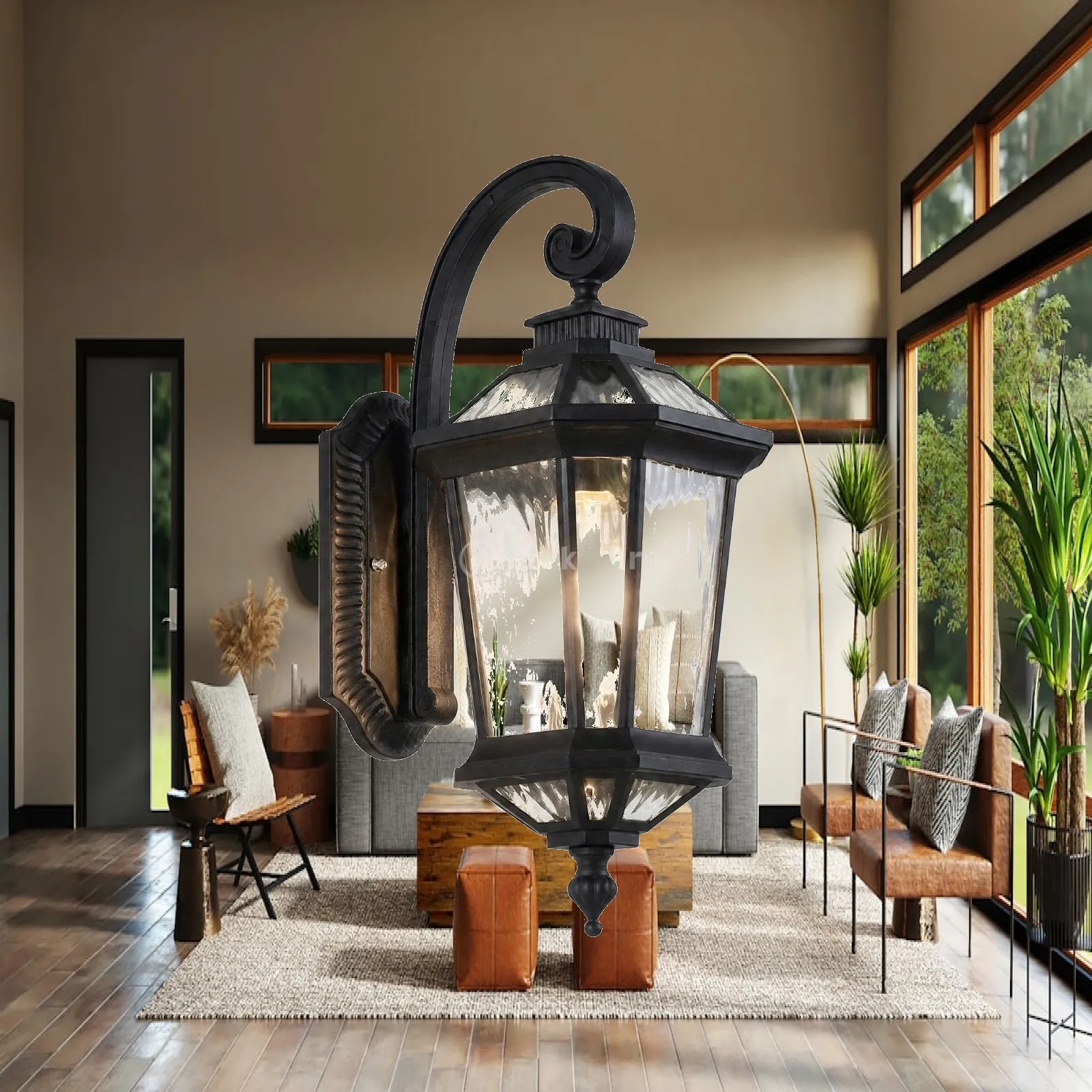 Outdoor Wall Light Black Aluminum European Lantern Sconce IP65 Waterproof Exterior Garden Lamp for Courtyard Balcony Decor