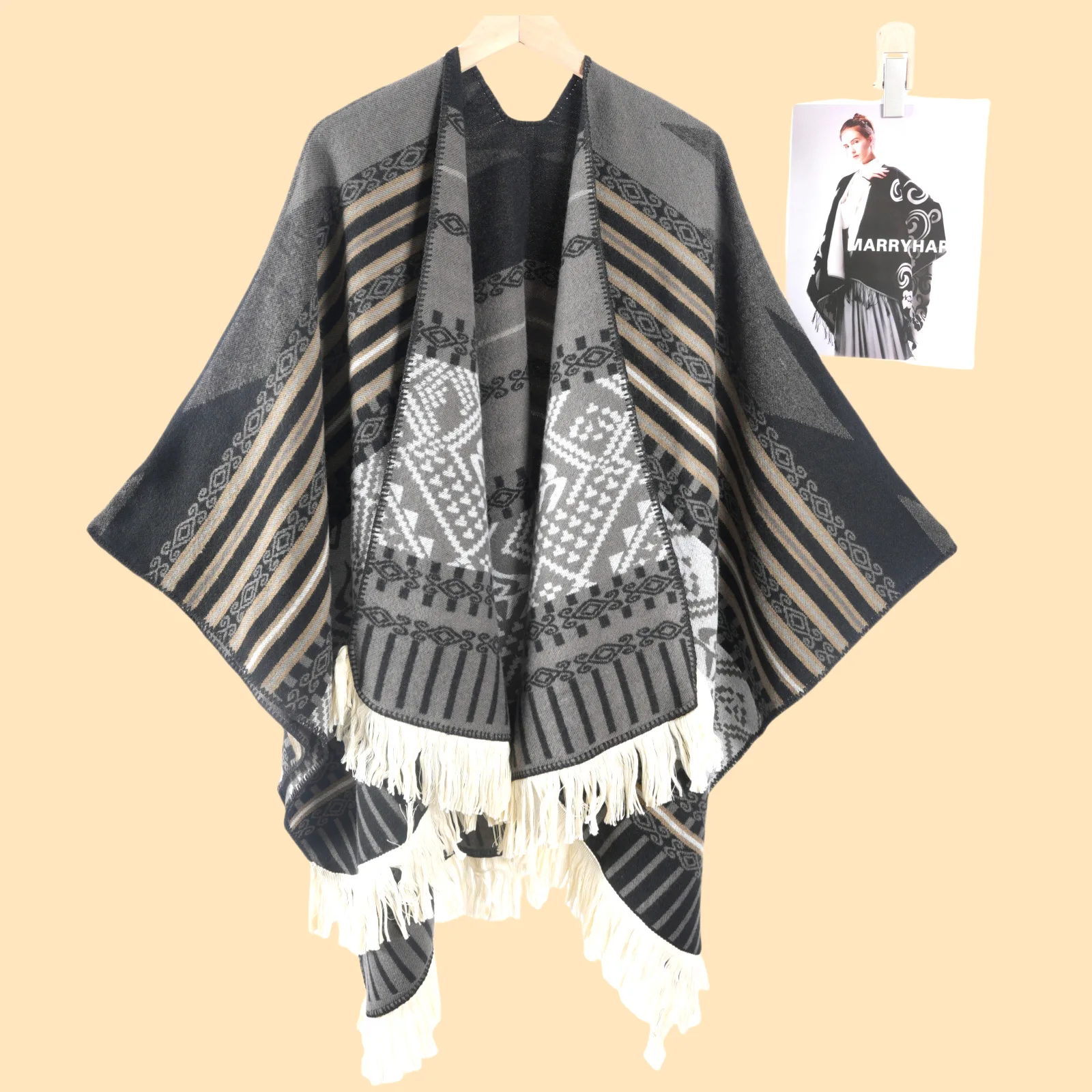 

Women's Poncho Retro Ethnic Flared Travel Shawl Overcoat Trench Man Coat Split Hooded Cape Shawl New Warm Cloak P1