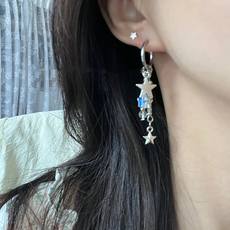 1Pair New Y2K Irregular Pentagram Earrings Women\'s Sweet Cool Hottie Fashion Star Tassel Earring Party Jewelry Gifts