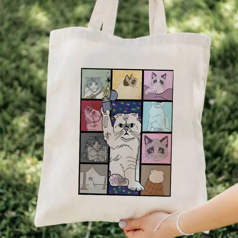 The Eras Tour Cat Version Pattern Tote Bag, Taylor Tote Bag,  Shoulder Bag, Canvas Bag, Christmas Birthday Gift