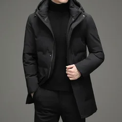 YEAE Mid-length Down Jacket Men's 2024 New Winter Thickened Solid Color Hooded Men's Jacket Men's Coat Cold Protection