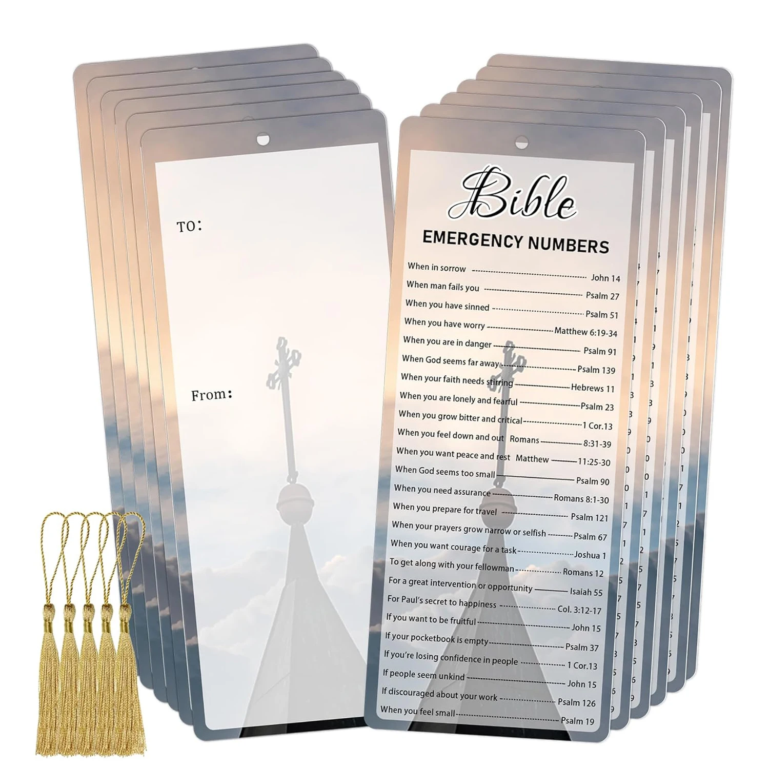 Bible Emergency Numbers Bookmark Christian Bookmark Card with Tassels Bible Verse Cross Inspirational Book 50pcs