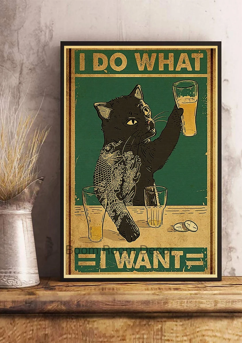 Black Cat Poster Kraft Paper Prints Posters Nostalgia Decoration Salon Paper Art Picture Creative Exquisite Bedroom Painting