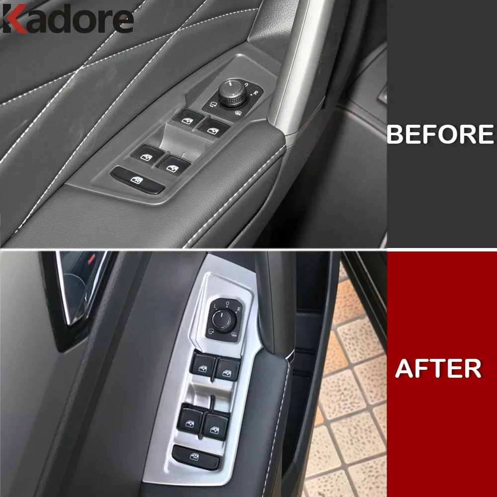 Car Inner Door Window Lift Switch Button Panel Cover Trim For Volkswagen VW Tiguan 2017-2022 Carbon Fiber Interior Accessories - view 6