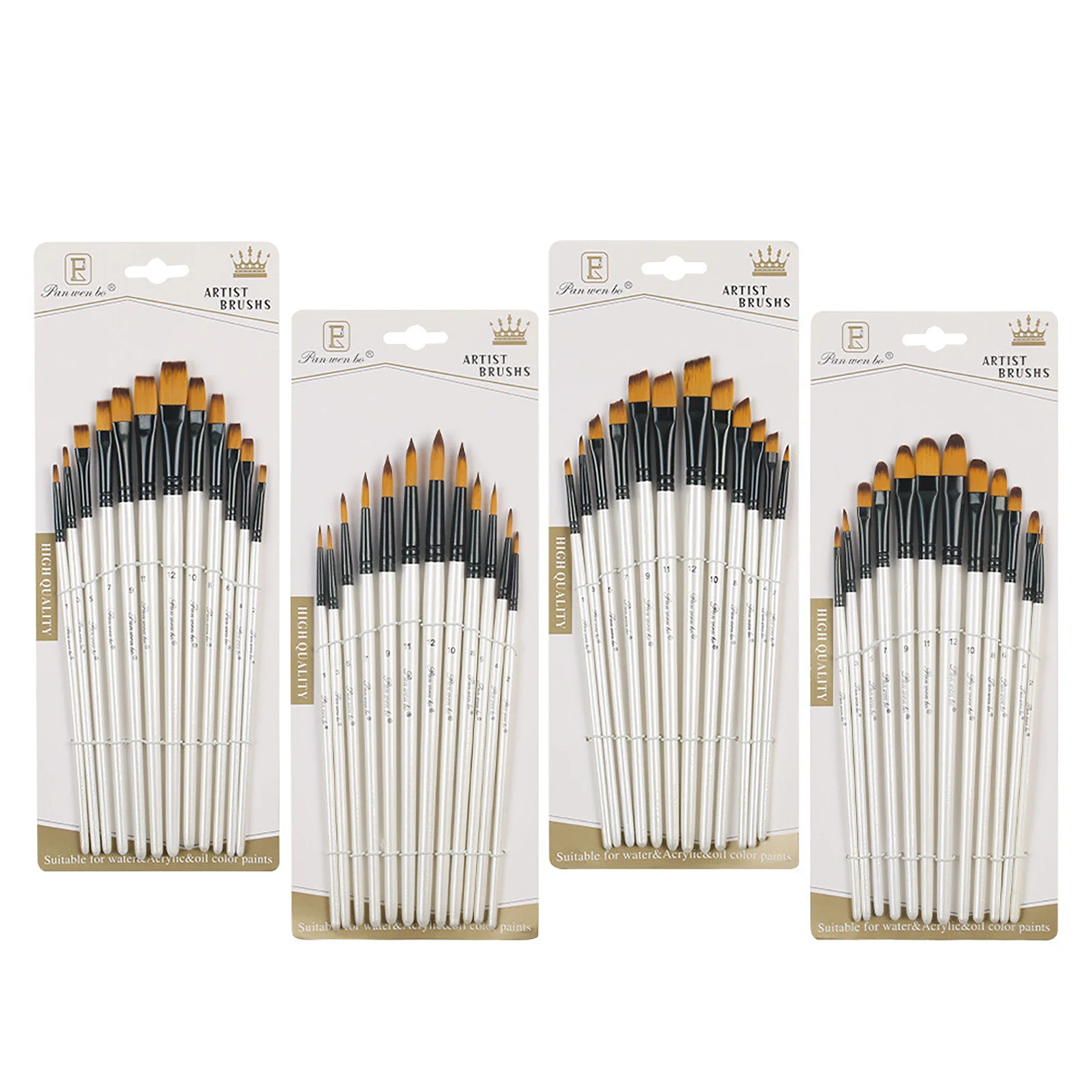 Two-tone Nylon Hair Brush White Wood Pole For Oil Paint For Hair Watercolor Brush For Beginners 12Pcs/Set Artist Paint Brushes