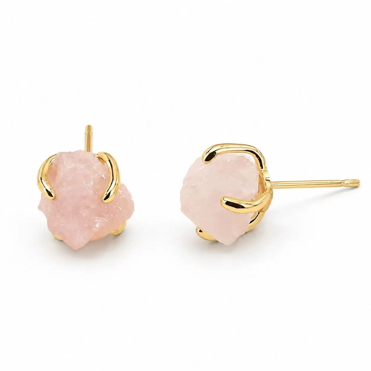 Irregular Rose Quartz Stud Earrings Gold Plated Handmade Boho Minimalist Raw Stone Charms Earrings for Women Party Gift