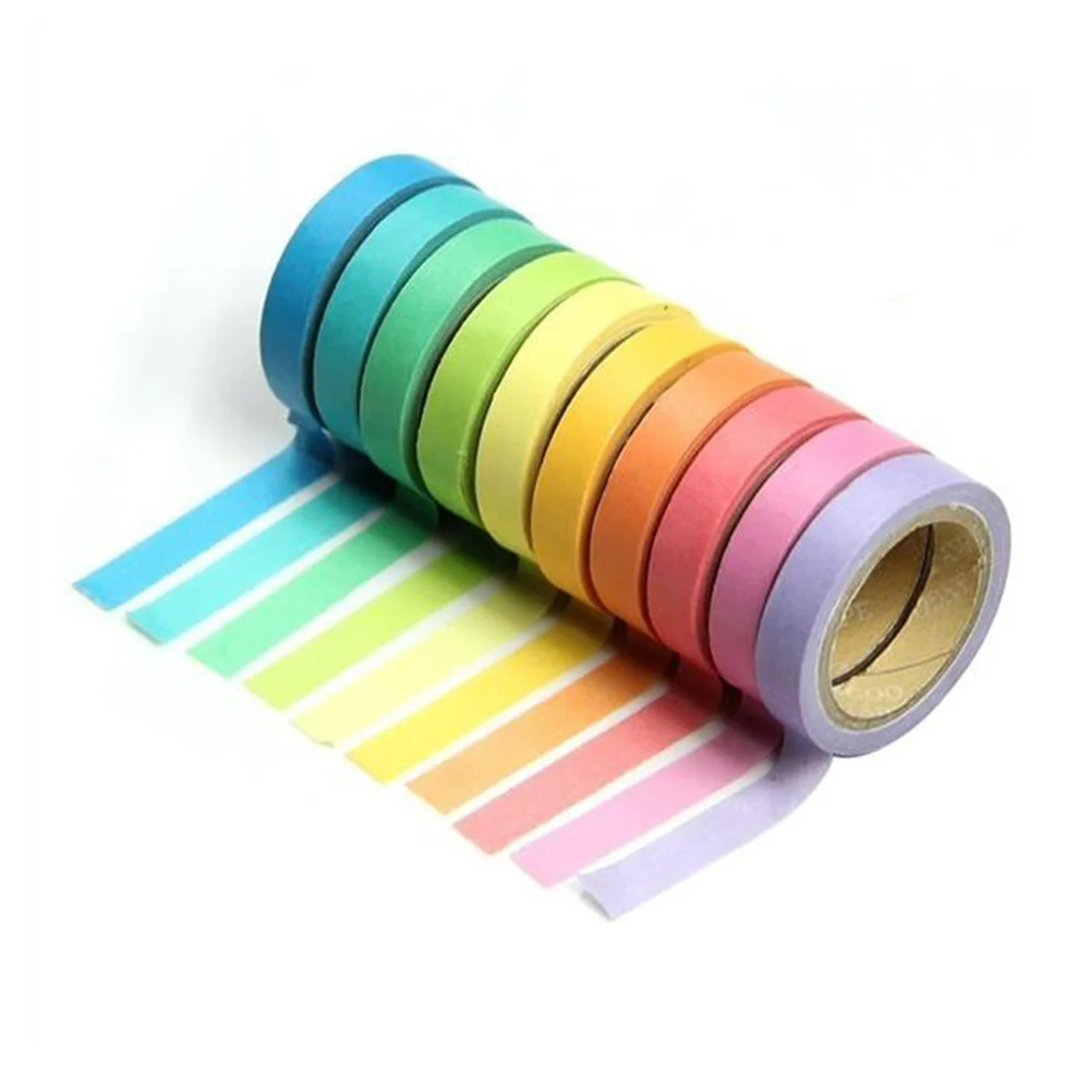 10 Rolls of Washi Tape Coloured Decorative DIY Tape Rainbow Candy Color Adhesive Masking Tape for Planners Scrapbooking Phone Ar