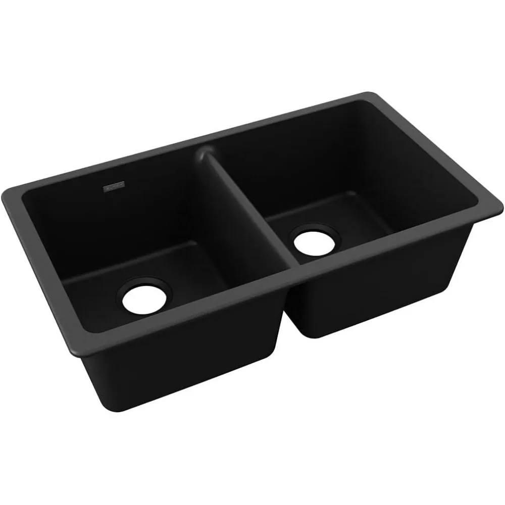 Elkay Quartz Classic ELGU3322BK0 Equal Double Bowl Undermount Sink, Black