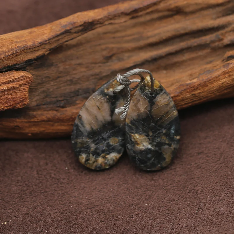 

Natural Stone Chiastolite Earrings Beads Fashion Jewelry DIY Craft Accessory 25x15x4mm 5.5g