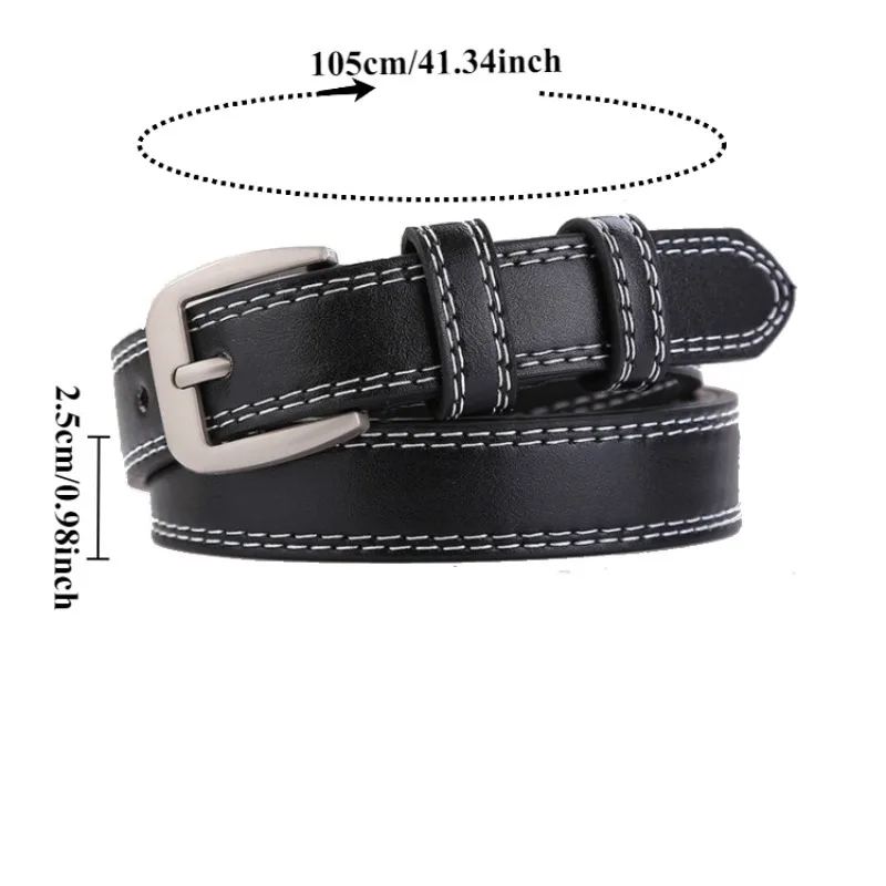 Fashionable Korean-Style Double-Strand Women's Belt - Simple Everyday Leather Belt for Young Adults and Students with Pin Buckle