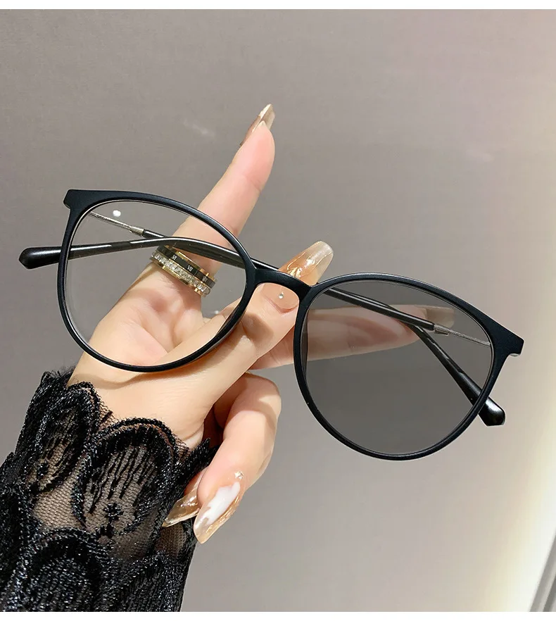 Runde photochrome Blaulichtfilter-Myopiebrille, lichtempfindlich, TR-Metallrahmen für Männer und Frauen, 0 bis -400 Dioptrien, für Zuhause und Büro – Detail 11