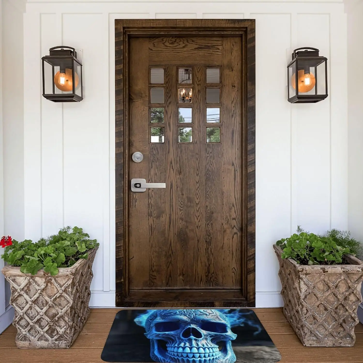 Blue  Skull Door Mat, 3D  Skeleton Head Floor Mat, Non-slip Entrance Rug, Cool Gothic Halloween Home Decor