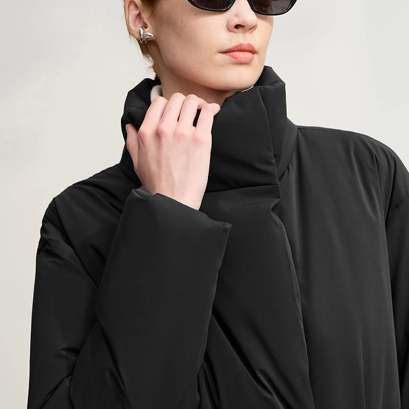 Amii Down Coats 2025 Winter New Solid Color Loose Long Women's Outerwear With Belt High Neck Thicken Warm Down Jacket 12544184