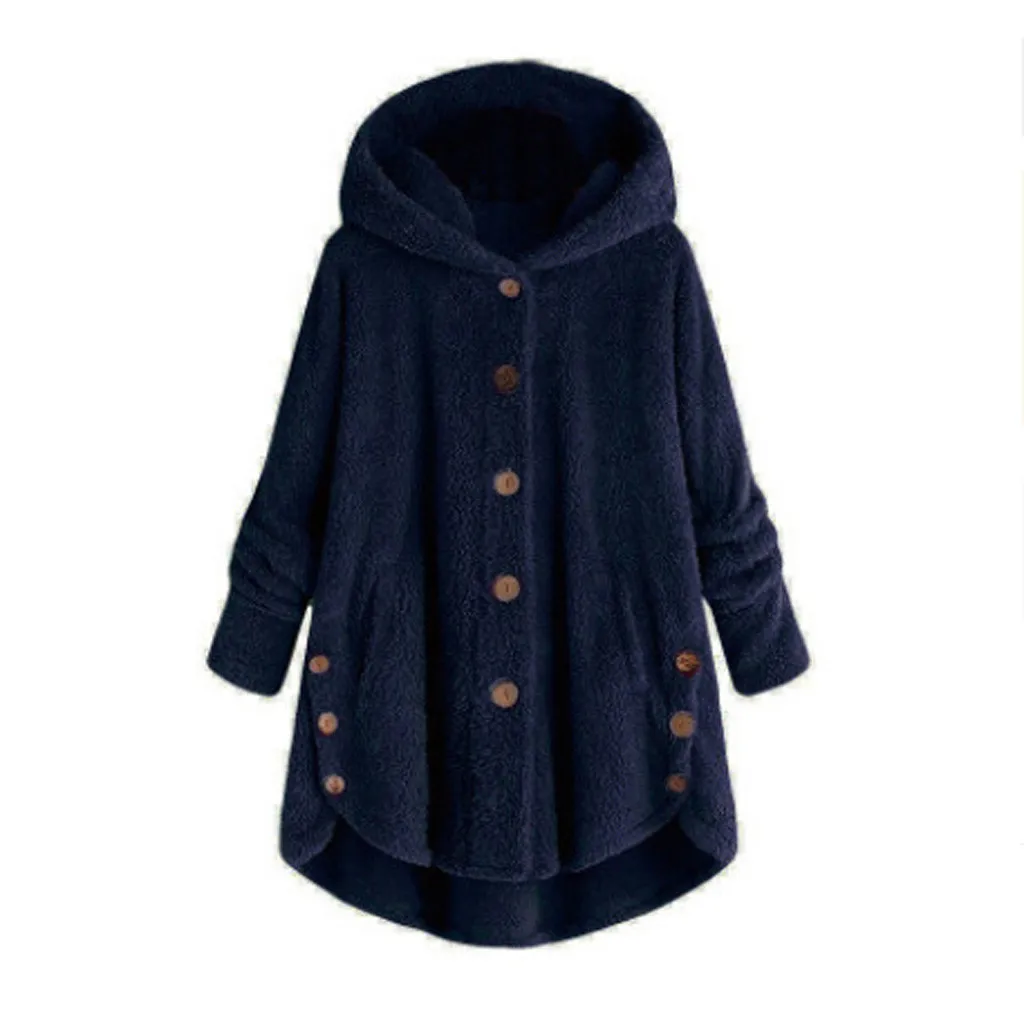 Plus Cardigan Size Women Wool Coat Jacket Hooded Button Winter Tops Loose Plush Women\'s Coat Fall Clothes for Women Sweater