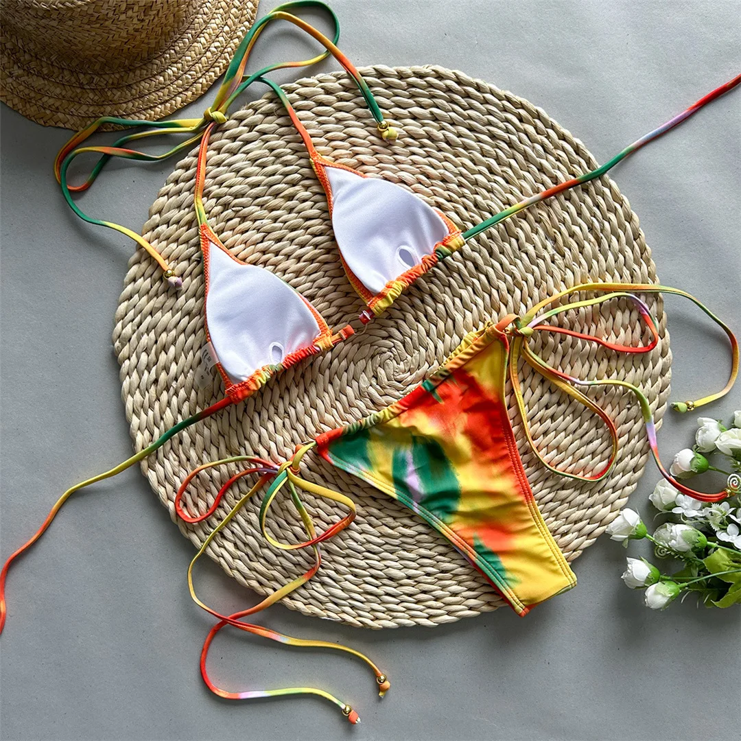 Bedruckter Tie-Dye-Bikini mit Neckholder und Scrunch-Butt-Effekt, Damen-Badeanzug, zweiteiliger Bikini-Set, Badebekleidung, Badeanzug, Schwimmanzug V5851 – Detail 8