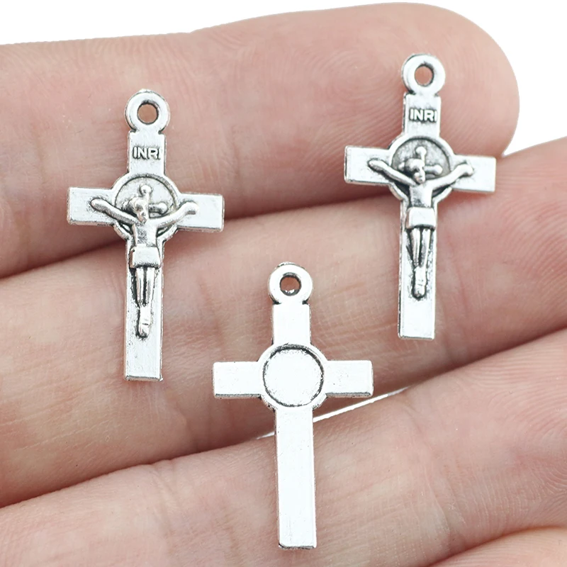 Newest 40Pieces 13*23mm Mixed Alloy Antique Silver Color Jesus Cross Charms Necklace Pendant Accessory For DIY Jewelry Making