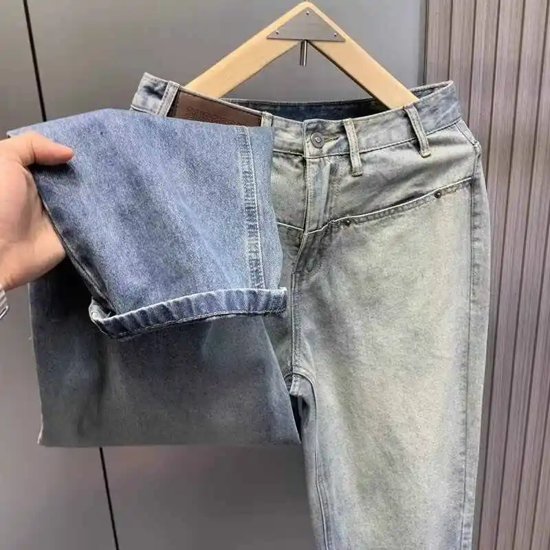 Korean Popular Clothes Retro Gradual Change Jeans Men's Trendy Brand Street Loose Straight Lazy High Street Casual Long Pants