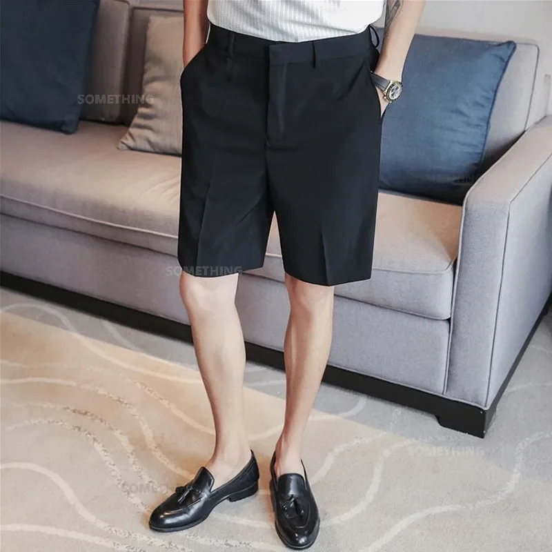 New Summer Thin White Shorts Men\'s Straight Korean Style Fashion Business Solid Color Casual Baggy Suit Shorts Male