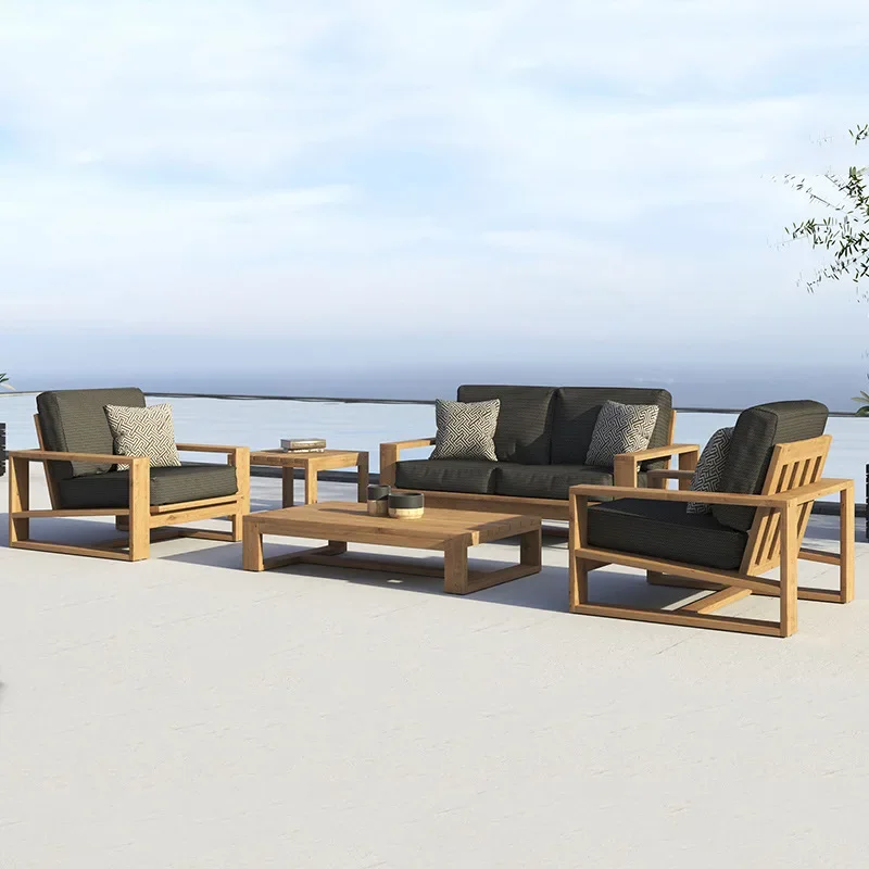 Outdoor sofa teak combination villa hotel model room rattan furniture